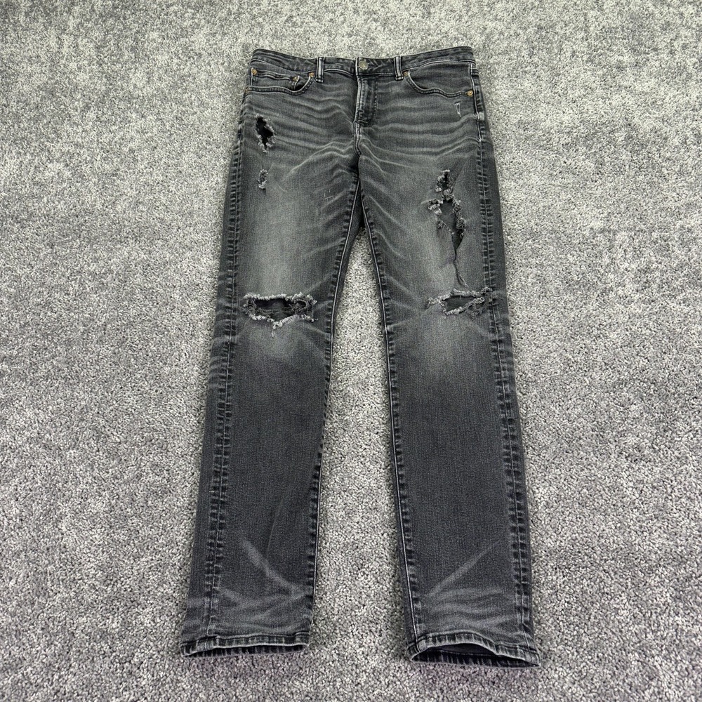 American Eagle Jeans Mens 34x30 Gray Airflex+ Athletic Fit Distressed Denim